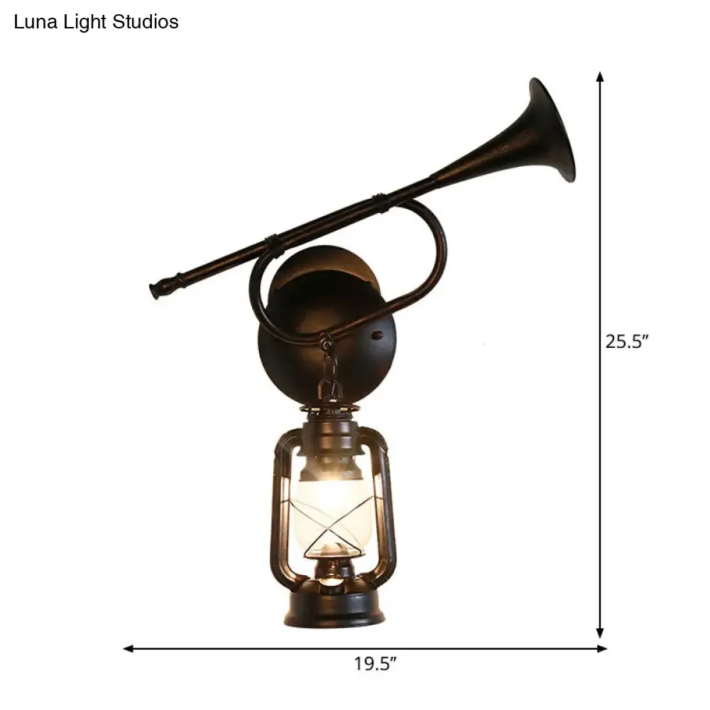 1-Light Industrial Kerosene Wall Lamp in Bronze Metal Sconce Design for Indoor Spaces - Trumpet-inspired Fixture