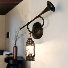 1-Light Industrial Kerosene Wall Lamp in Bronze Metal Sconce Design for Indoor Spaces - Trumpet-inspired Fixture