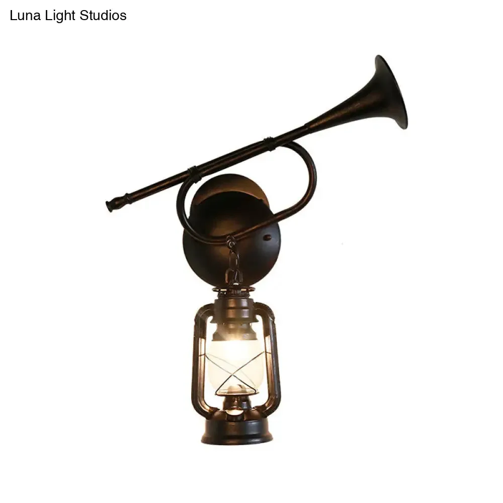 1-Light Industrial Kerosene Wall Lamp in Bronze Metal Sconce Design for Indoor Spaces - Trumpet-inspired Fixture