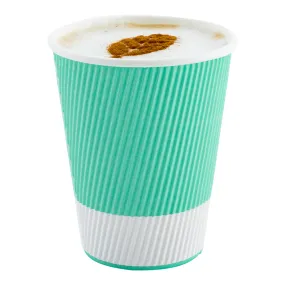 12 oz Light Green Paper Coffee Cup - Ripple Wall - 3 1/2" x 3 1/2" x 4 1/4" - 25 count box