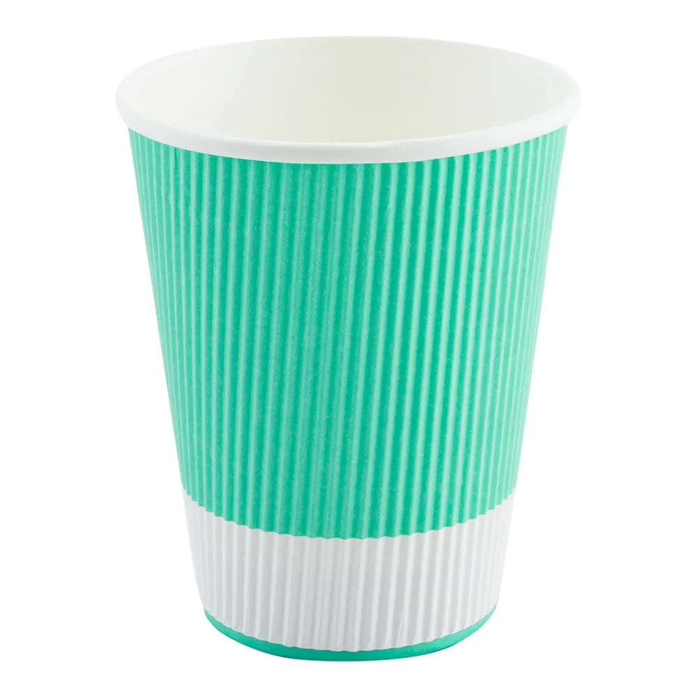 12 oz Light Green Paper Coffee Cup - Ripple Wall - 3 1/2" x 3 1/2" x 4 1/4" - 25 count box