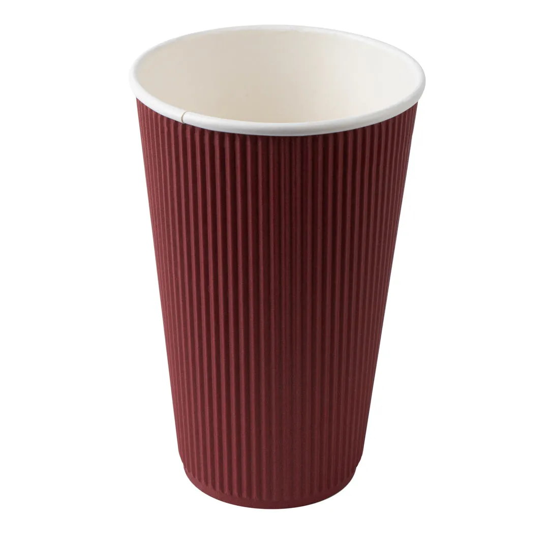 16 oz Crimson Paper Ripple Wall Coffee Cup - with White Lid - 3 1/2" x 3 1/2" x 6 1/4" - 200 count box