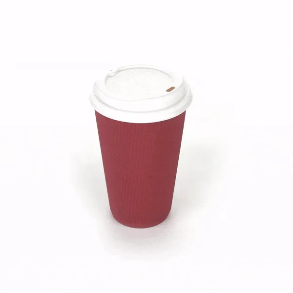 16 oz Crimson Paper Ripple Wall Coffee Cup - with White Lid - 3 1/2" x 3 1/2" x 6 1/4" - 200 count box