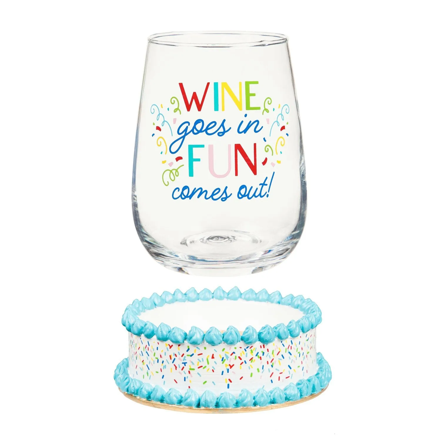 17 OZ Wine Glass with Coaster Base, Wine Goes In,3wgs001