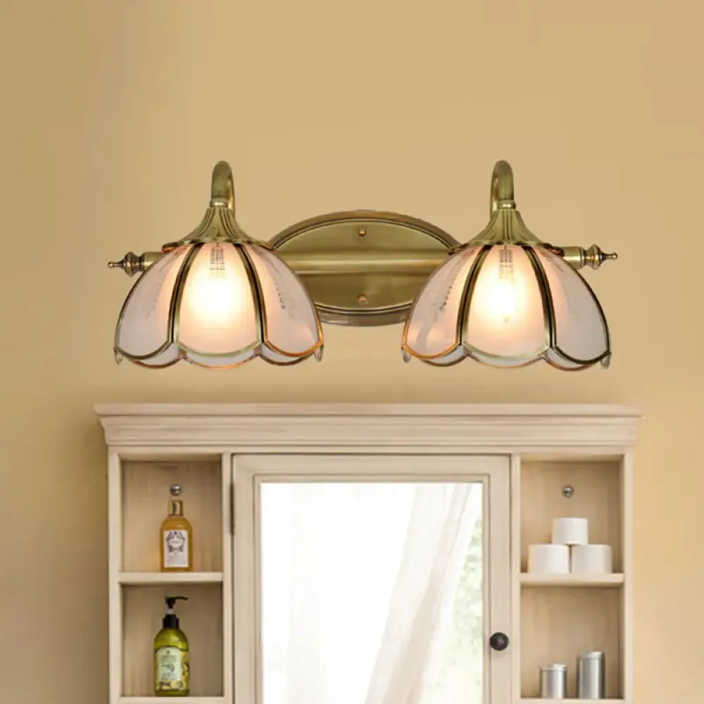 2-Head Gold Vanity Wall Sconce Light with Frosted Glass for Bathroom