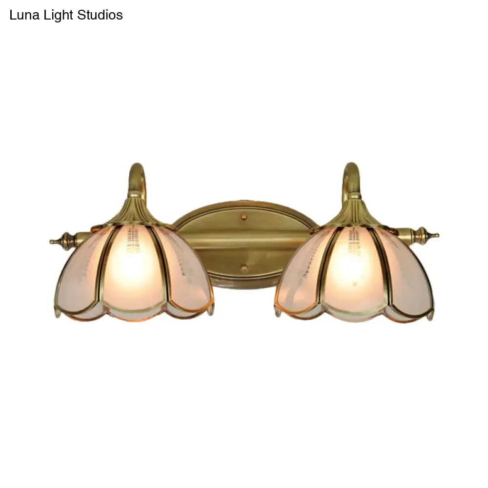 2-Head Gold Vanity Wall Sconce Light with Frosted Glass for Bathroom