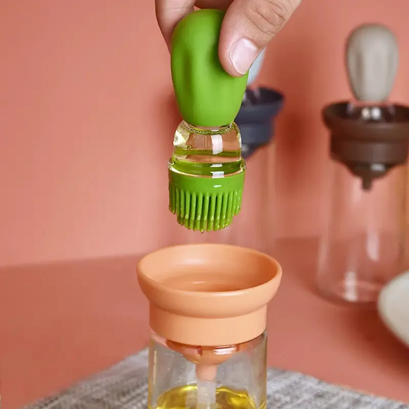 2 in 1 Glass Olive Oil Dispenser Bottle with Silicone Brush