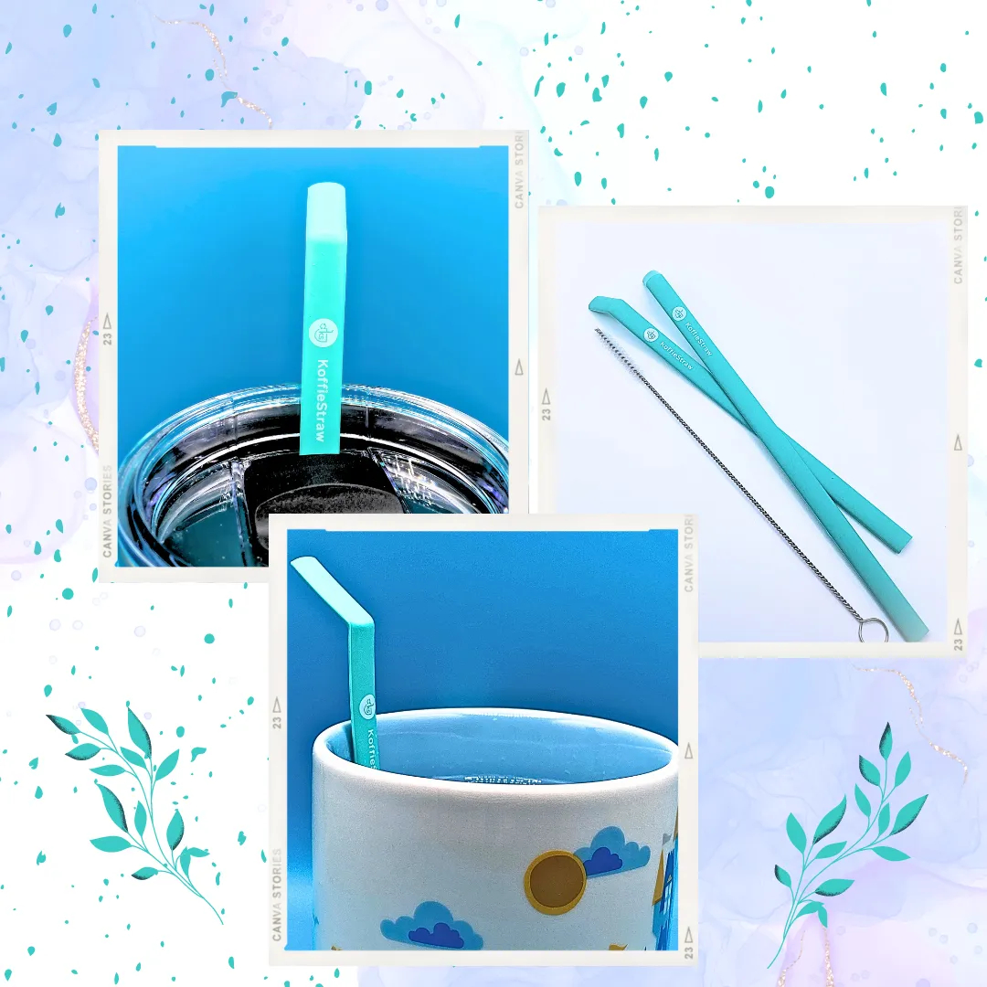 2-Pack of Mint KoffieStraws:  Mint 10"   Mint 8" with stainless steel cleaning brush in home compostable packaging