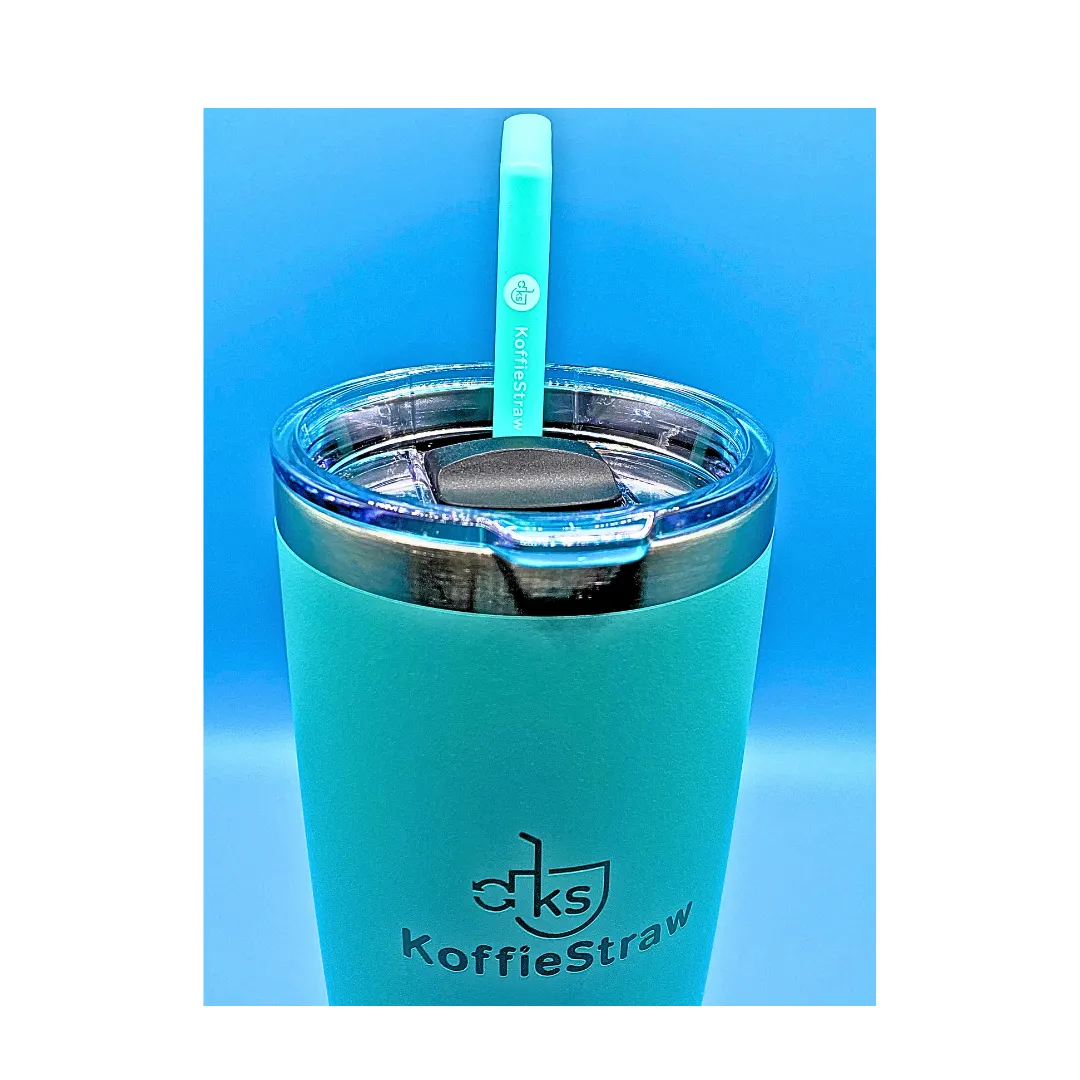 2-Pack of Mint KoffieStraws:  Mint 10"   Mint 8" with stainless steel cleaning brush in home compostable packaging