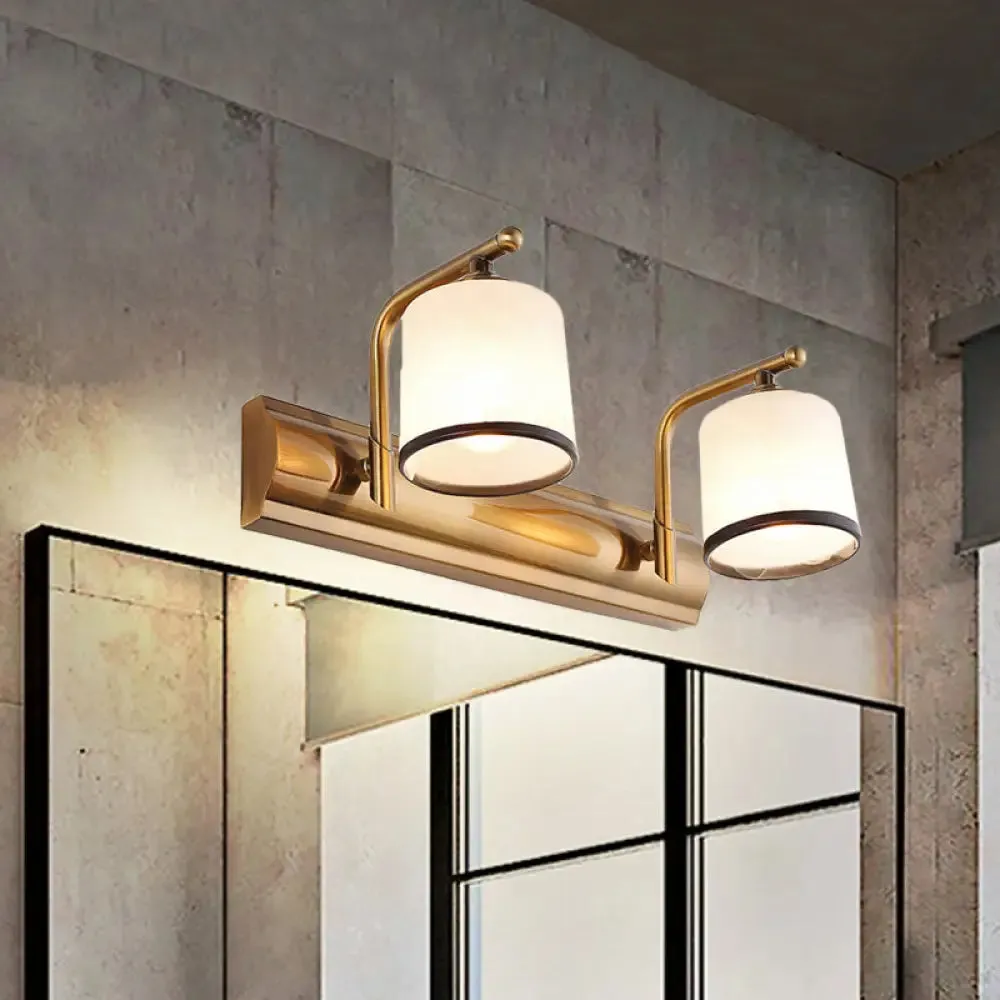 2/3 Lights Vanity Wall Sconce in Colonial Gold with Frosted White Glass – Perfect for Bathroom Lighting