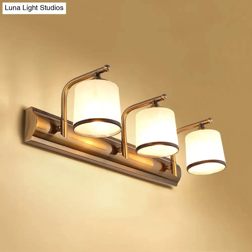 2/3 Lights Vanity Wall Sconce in Colonial Gold with Frosted White Glass – Perfect for Bathroom Lighting