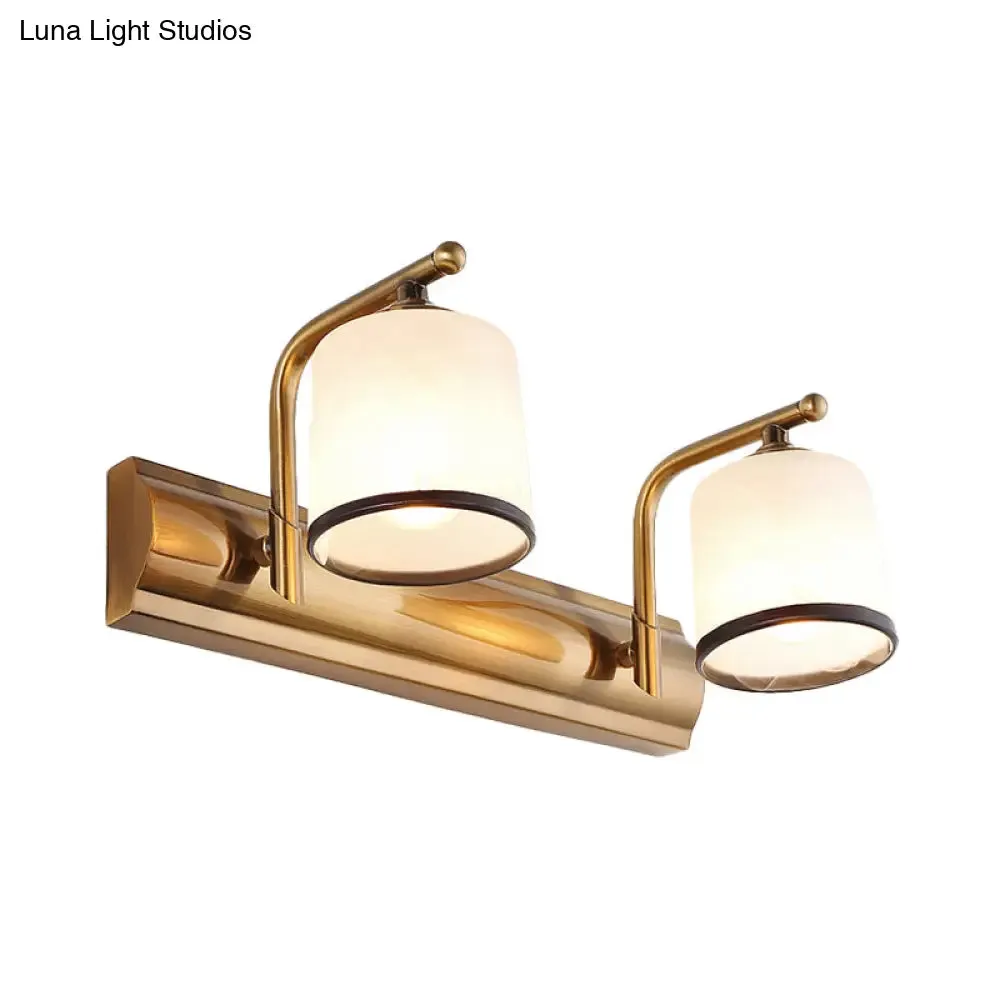 2/3 Lights Vanity Wall Sconce in Colonial Gold with Frosted White Glass – Perfect for Bathroom Lighting