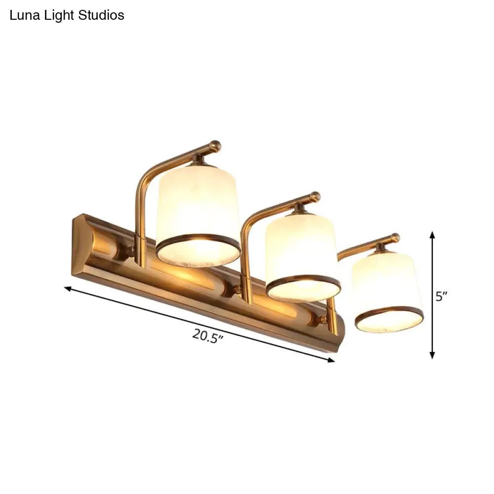 2/3 Lights Vanity Wall Sconce in Colonial Gold with Frosted White Glass – Perfect for Bathroom Lighting