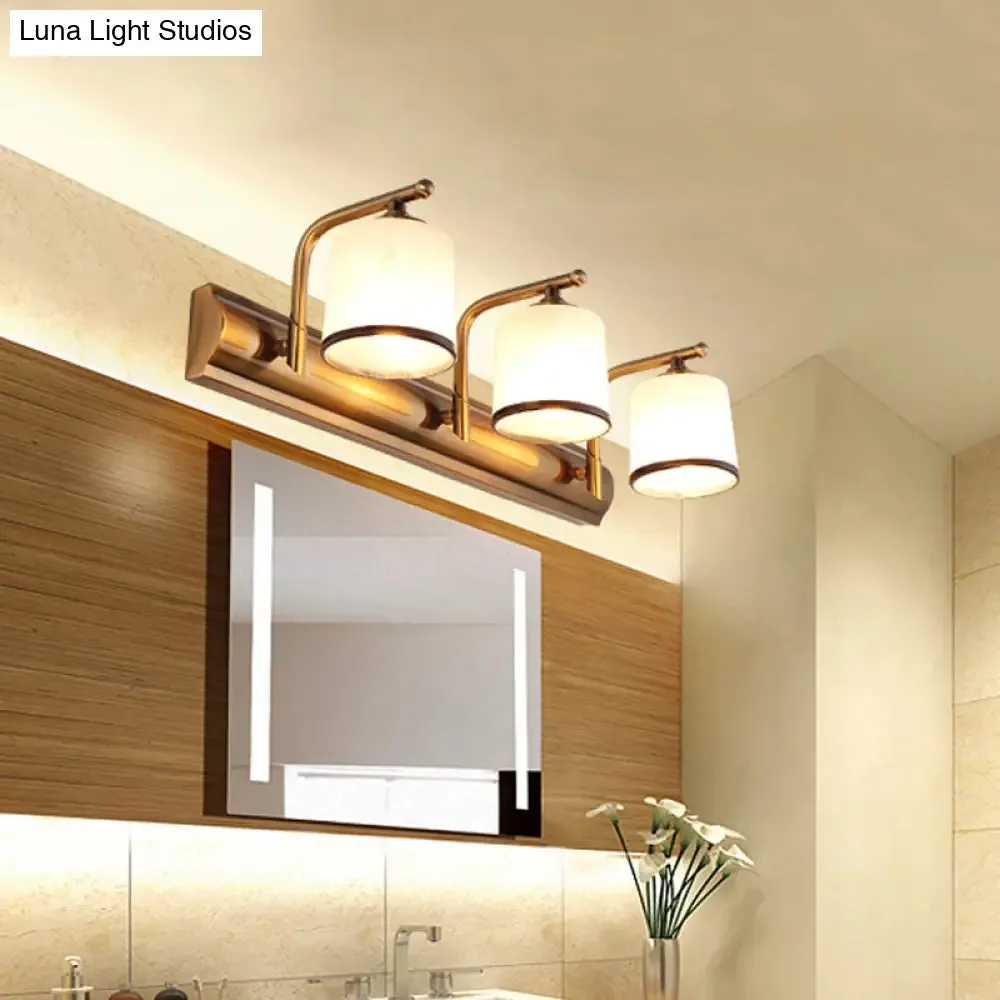 2/3 Lights Vanity Wall Sconce in Colonial Gold with Frosted White Glass – Perfect for Bathroom Lighting