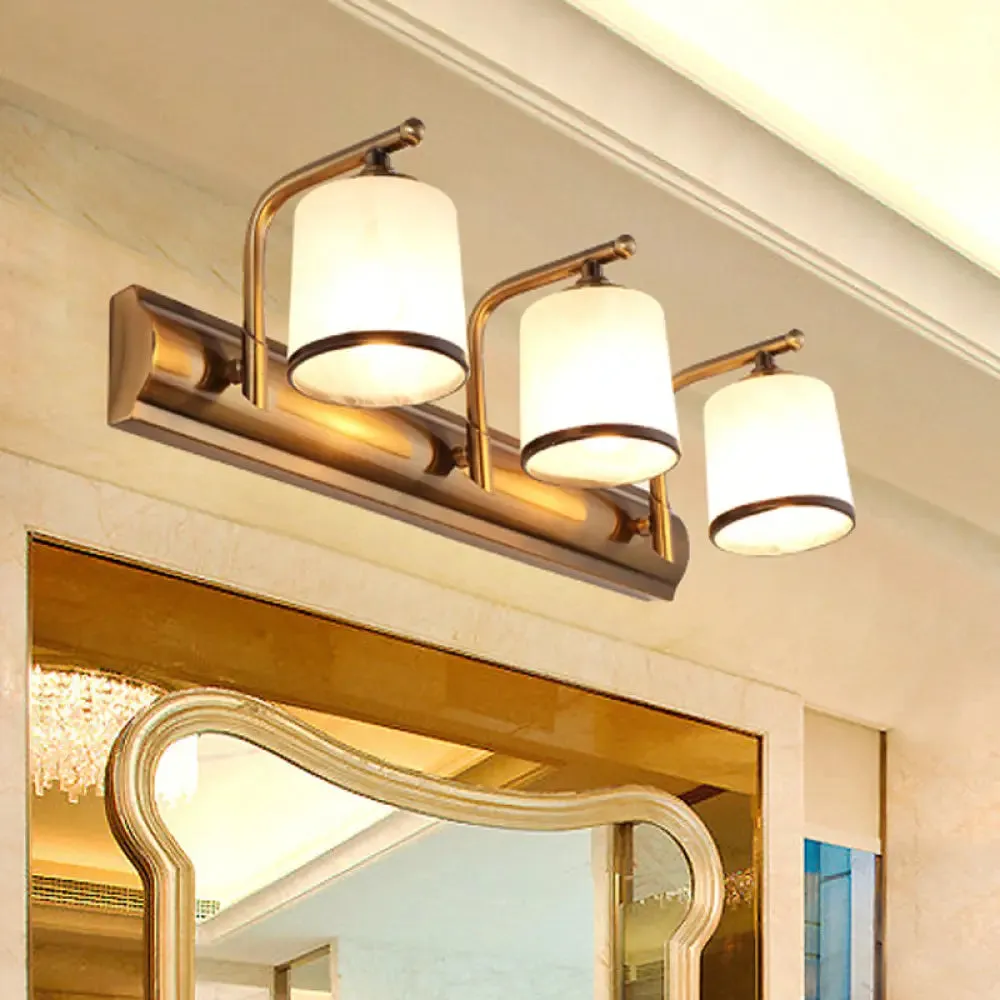 2/3 Lights Vanity Wall Sconce in Colonial Gold with Frosted White Glass – Perfect for Bathroom Lighting