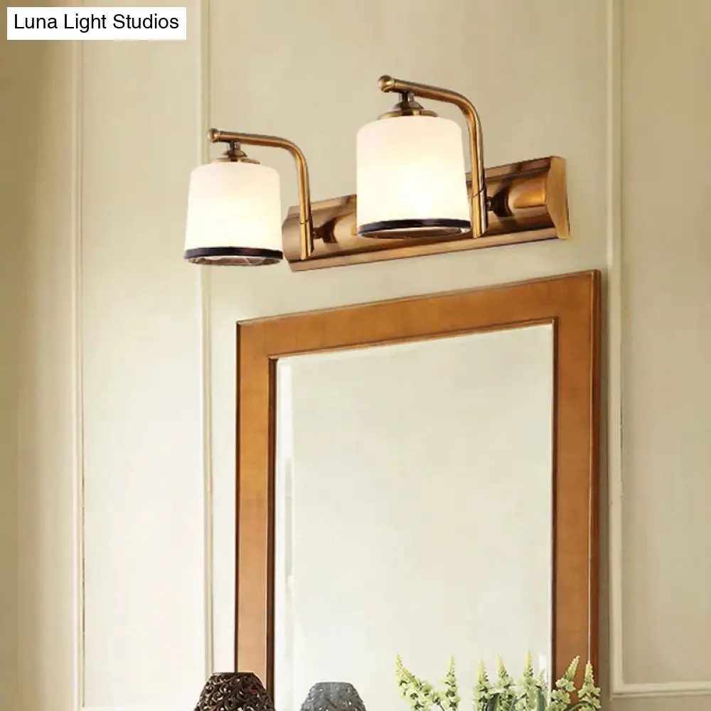 2/3 Lights Vanity Wall Sconce in Colonial Gold with Frosted White Glass – Perfect for Bathroom Lighting