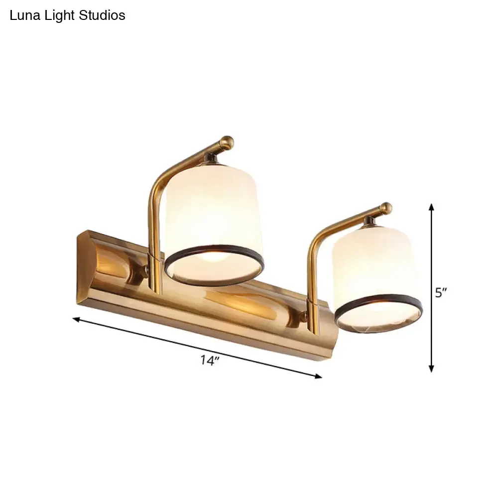 2/3 Lights Vanity Wall Sconce in Colonial Gold with Frosted White Glass – Perfect for Bathroom Lighting