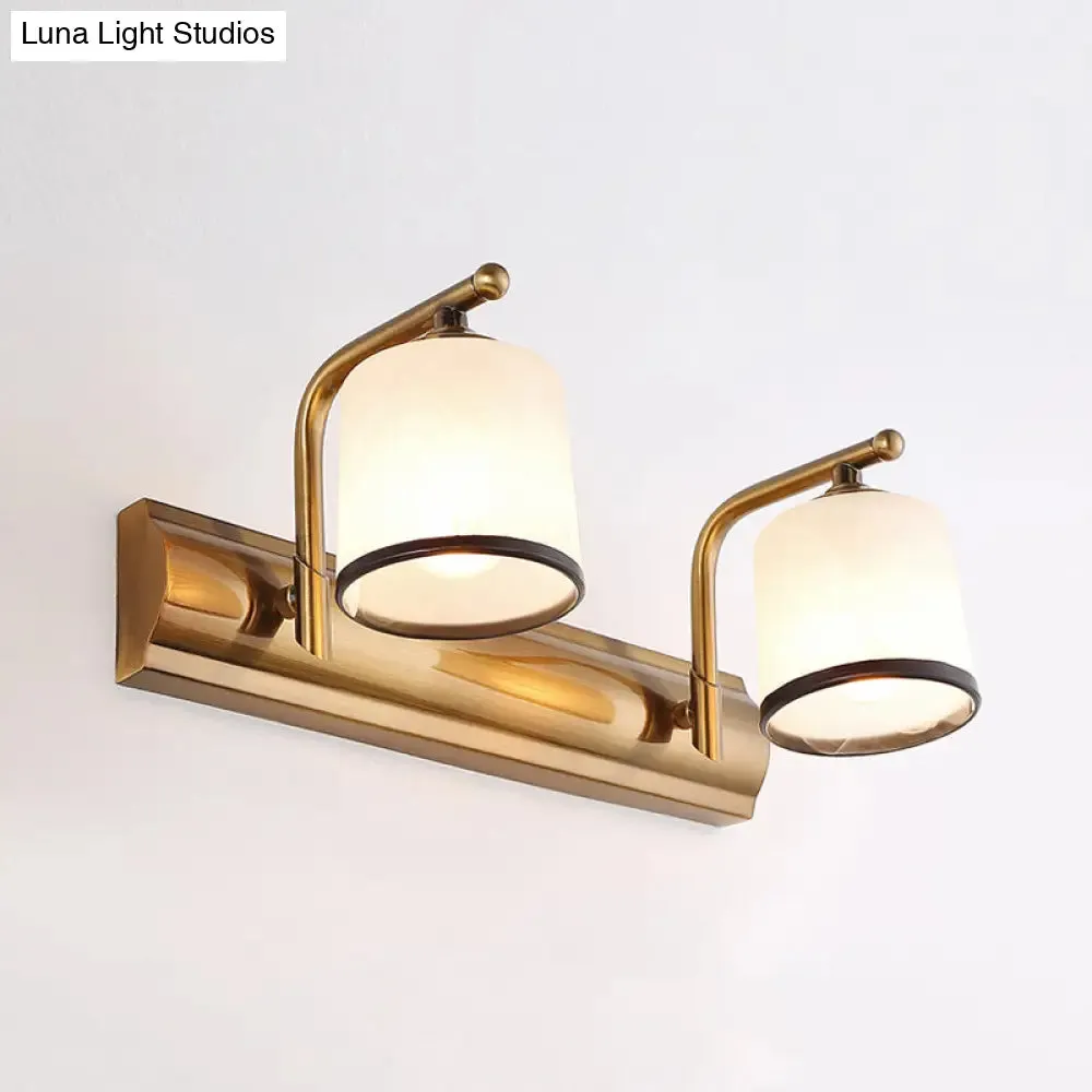 2/3 Lights Vanity Wall Sconce in Colonial Gold with Frosted White Glass – Perfect for Bathroom Lighting