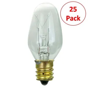 25Pk - Sunlite 10w C7 120v E12 Candelabra Base Clear Incandescent Salt Bulb