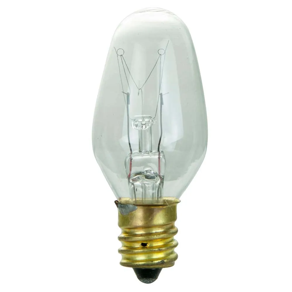 25Pk - Sunlite 10w C7 120v E12 Candelabra Base Clear Incandescent Salt Bulb