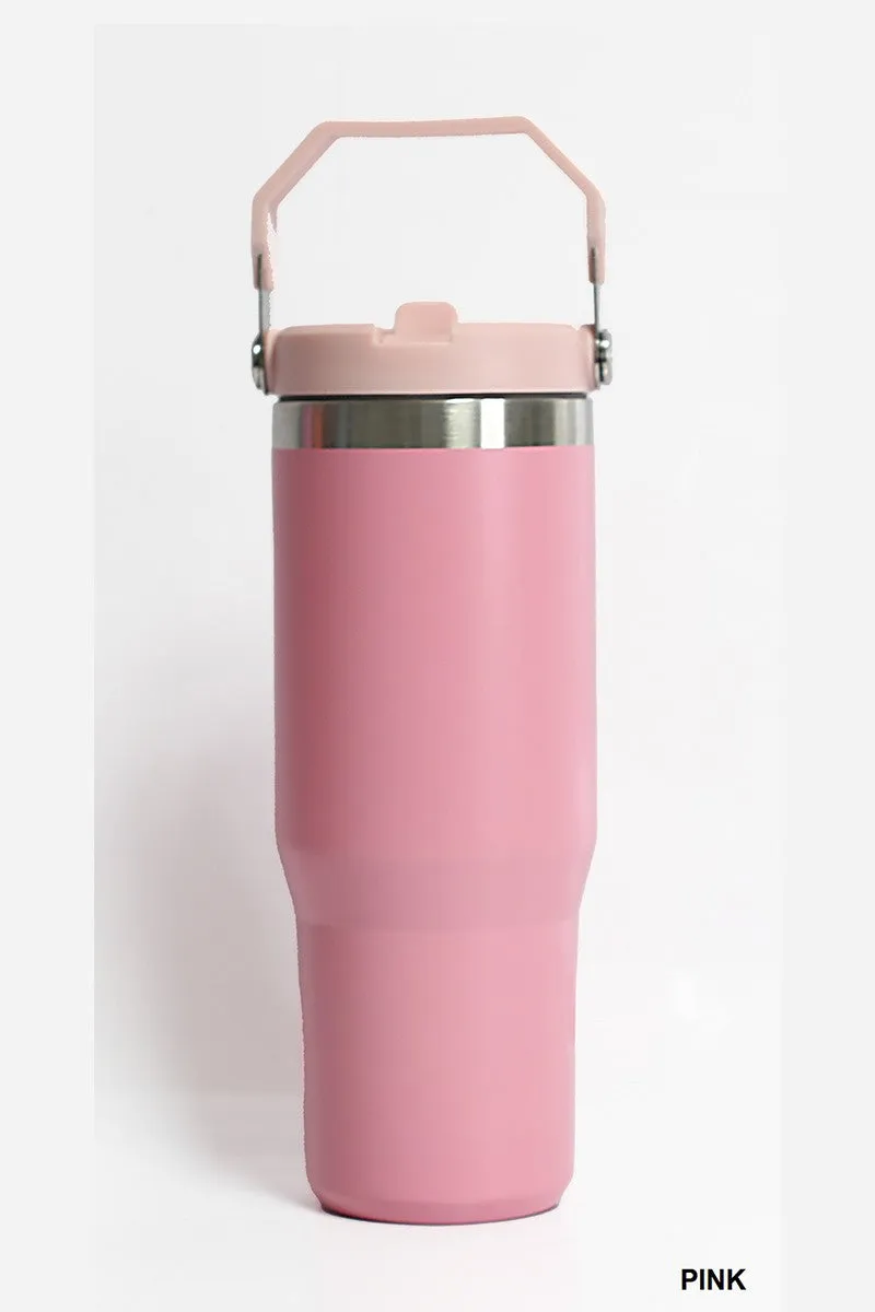 30OZ STAINLESS STEEL FLIP STRAW TUMBLER