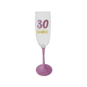 30th Birthday Pink Sparkle Flute Glass