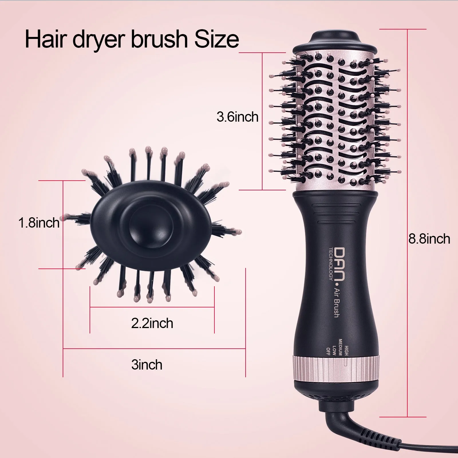 4 in 1 one Step hot air Brush Blow Dryer & Styler,2 inch Lightweight Hair Dryer Brush Rose gold