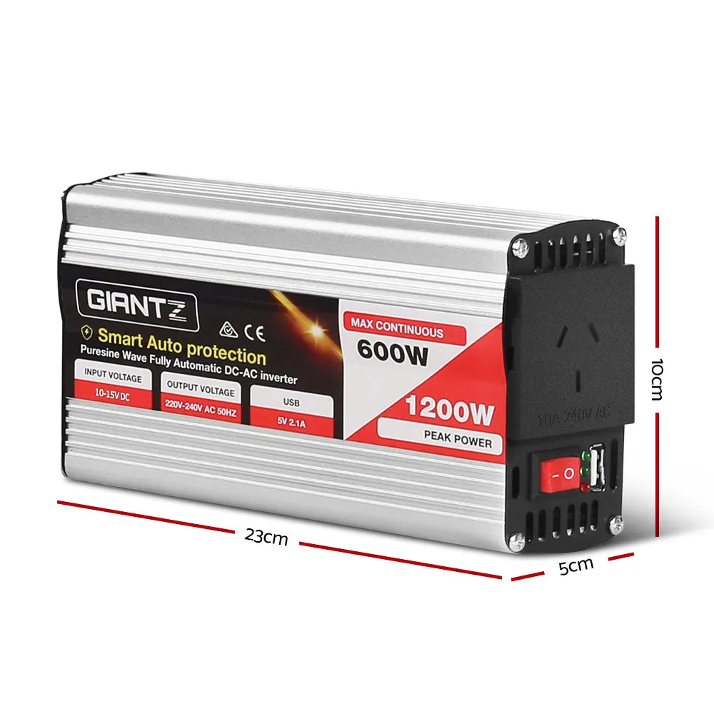 600W/1200W Power Inverter, USB, Pure Sine Wave - Giantz