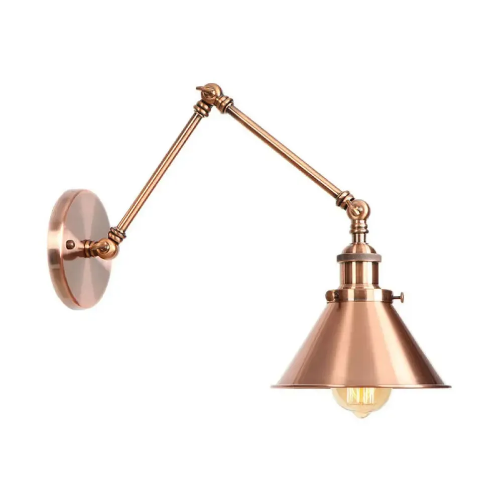 6"/8" L 2-Joint Swing Arm Wall Light Industrial Lamp w/ Cone Shade - Bronze/Copper