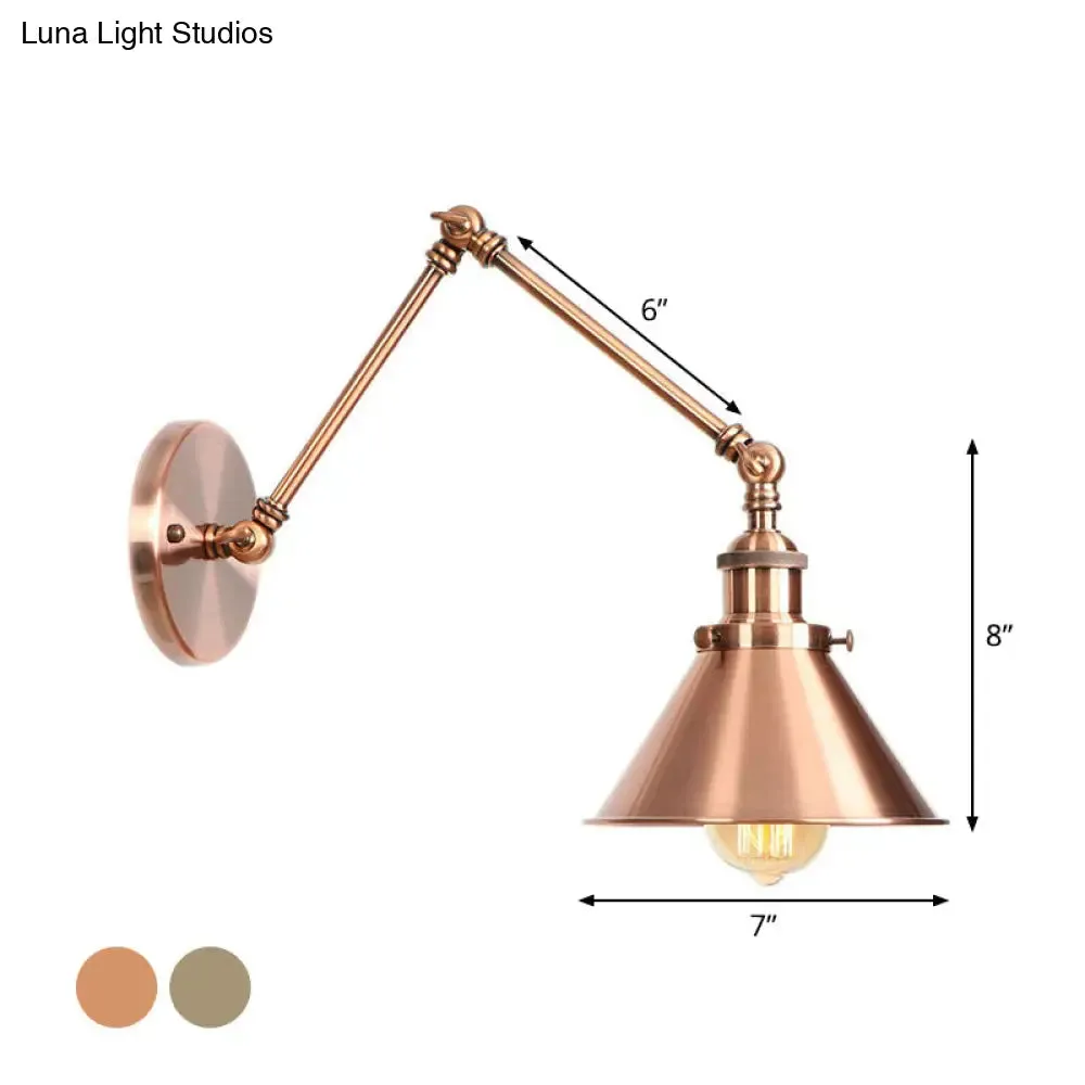 6"/8" L 2-Joint Swing Arm Wall Light Industrial Lamp w/ Cone Shade - Bronze/Copper