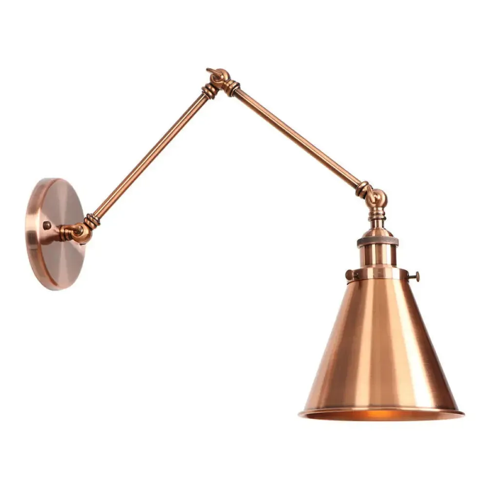 6"/8" L 2-Joint Swing Arm Wall Light Industrial Lamp w/ Cone Shade - Bronze/Copper