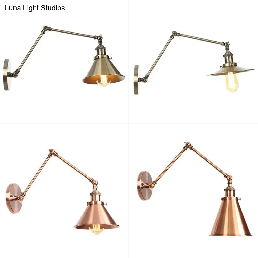 6"/8" L 2-Joint Swing Arm Wall Light Industrial Lamp w/ Cone Shade - Bronze/Copper