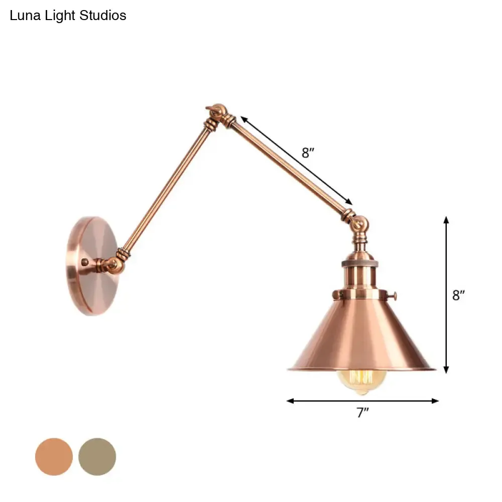 6"/8" L 2-Joint Swing Arm Wall Light Industrial Lamp w/ Cone Shade - Bronze/Copper