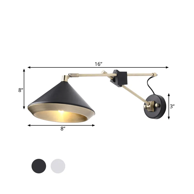 Adjustable Metal Sconce: Modern Wall Light with Flared Design and 1-Bulb Capacity in White/Black