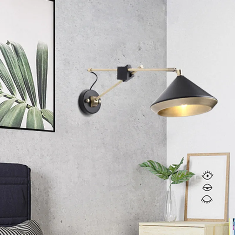 Adjustable Metal Sconce: Modern Wall Light with Flared Design and 1-Bulb Capacity in White/Black