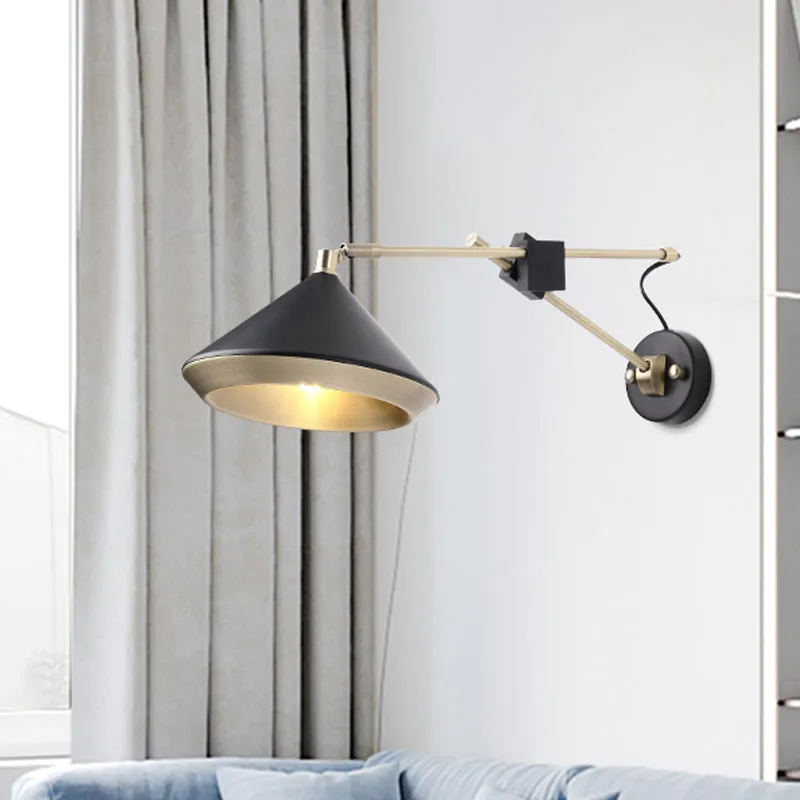 Adjustable Metal Sconce: Modern Wall Light with Flared Design and 1-Bulb Capacity in White/Black