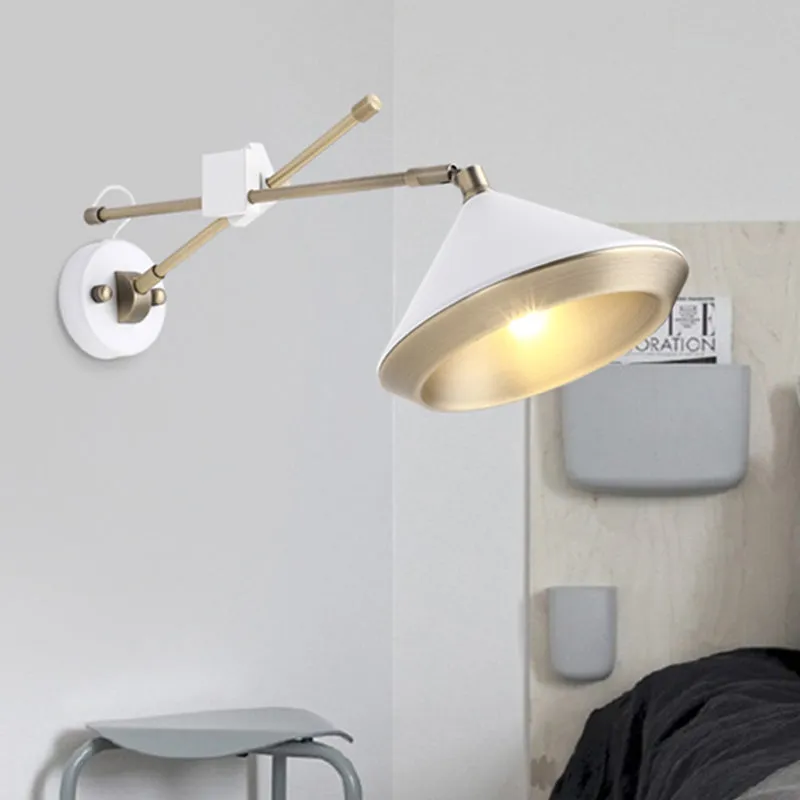 Adjustable Metal Sconce: Modern Wall Light with Flared Design and 1-Bulb Capacity in White/Black