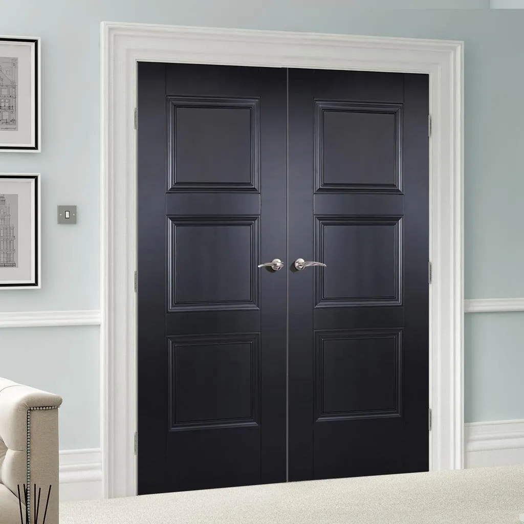 Amsterdam 3 Panel Black Primed Fire Internal Door Pair - 1/2 Hour Fire Rated