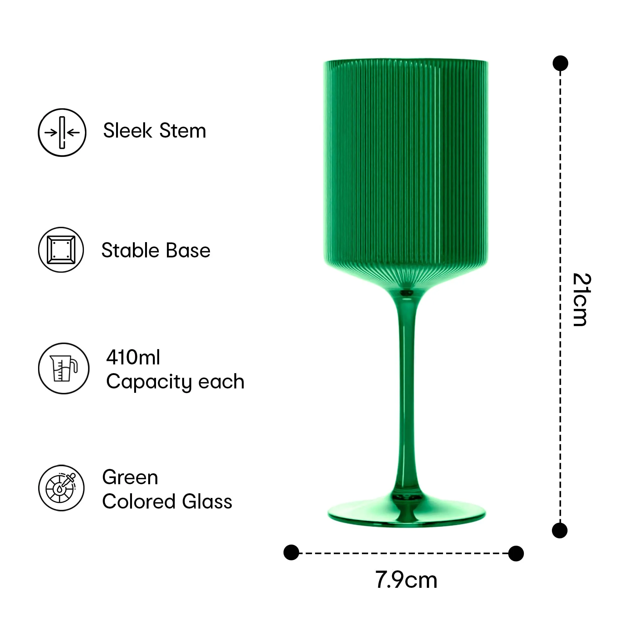 Anko Australia Linear Wine Glasses Set of 4 | 410ml | Green Wine Glass Set for All Occassions | Bar Accessories for Home, Restaurants, Parties | Ideal Gifting Set | 100% Lead & Cadmium Free