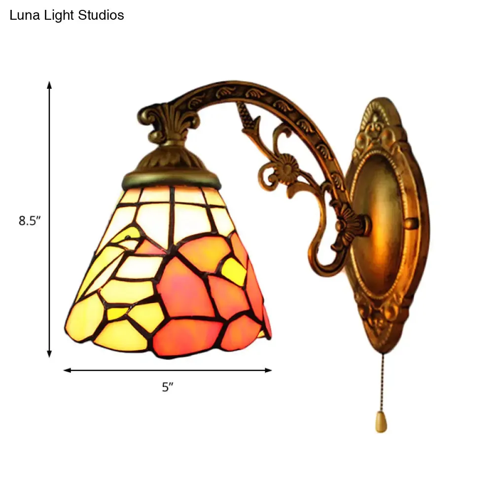 Antique Brass Stained Glass Tiffany Rustic Wall Sconce with Floral Design - Dining Room Décor