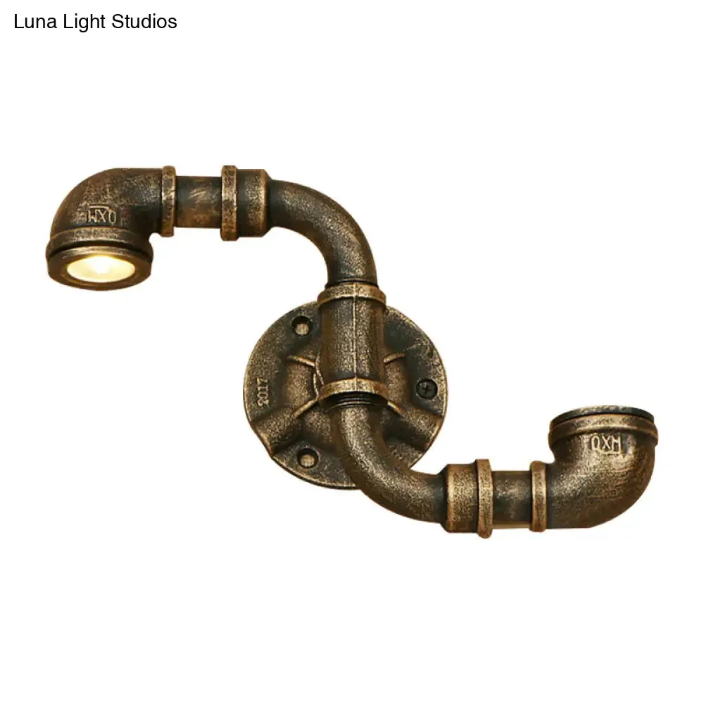 Antique Bronze S Pipe Wall Mount Light - Rustic Industrial 2 Light Stairway Wall Lighting