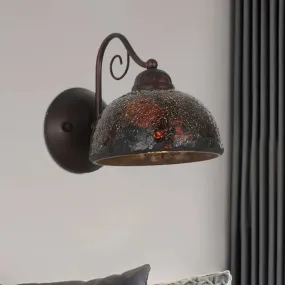 Antique Dome Sconce Lamp - Single Bulb, Metal Curvy Arm, Wall Lighting in Rust