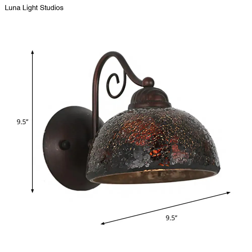 Antique Dome Sconce Lamp - Single Bulb, Metal Curvy Arm, Wall Lighting in Rust