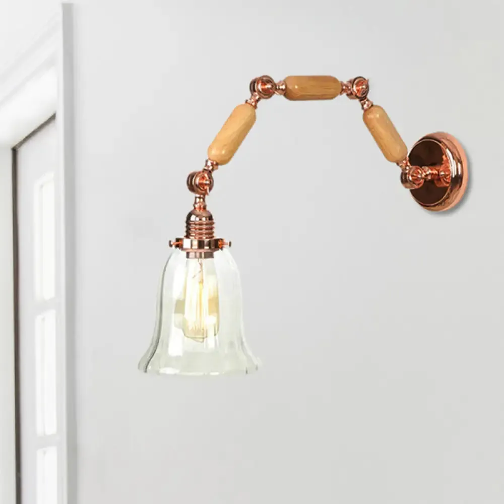 Antique Rose Gold Flared Sconce Light with Extendable Arm and Clear Glass