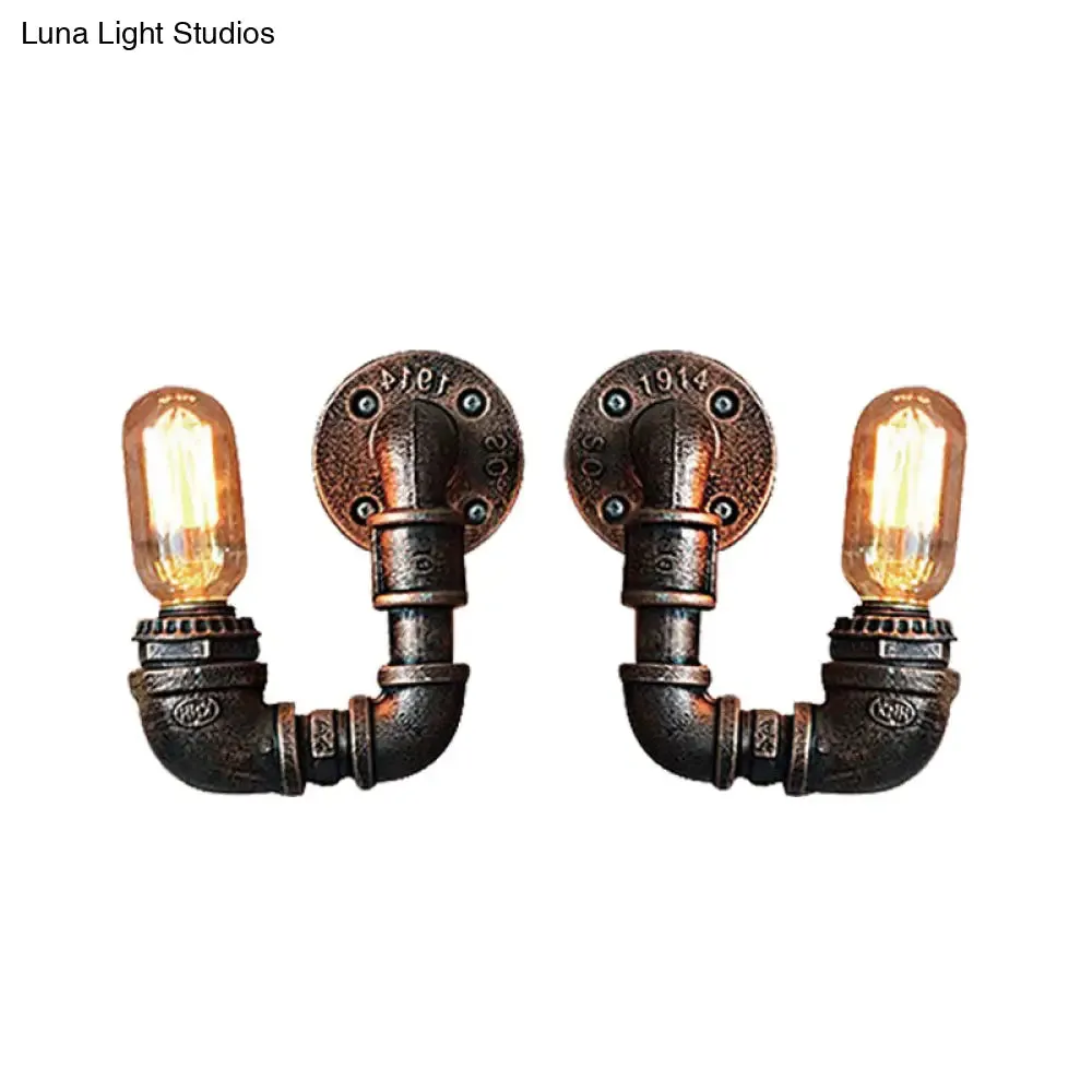 Antiqued Black/Rust/Gold Double Arm Sconce - 2-Light Metallic Wall Lamp for Restaurants