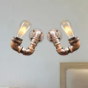 Antiqued Black/Rust/Gold Double Arm Sconce - 2-Light Metallic Wall Lamp for Restaurants