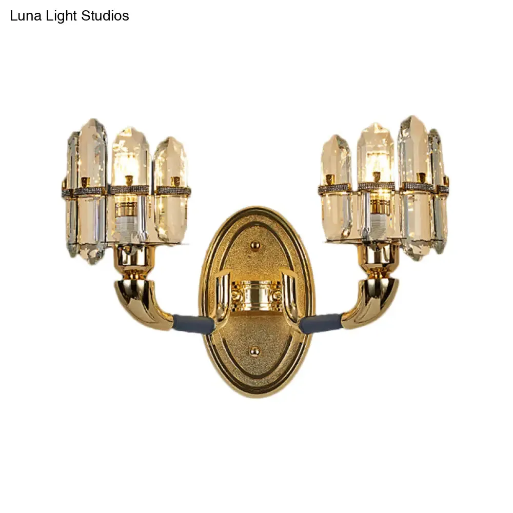 Arched Wall Mount Lamp: Postmodern Crystal Panel Bedside Lighting (Blue/Gold)