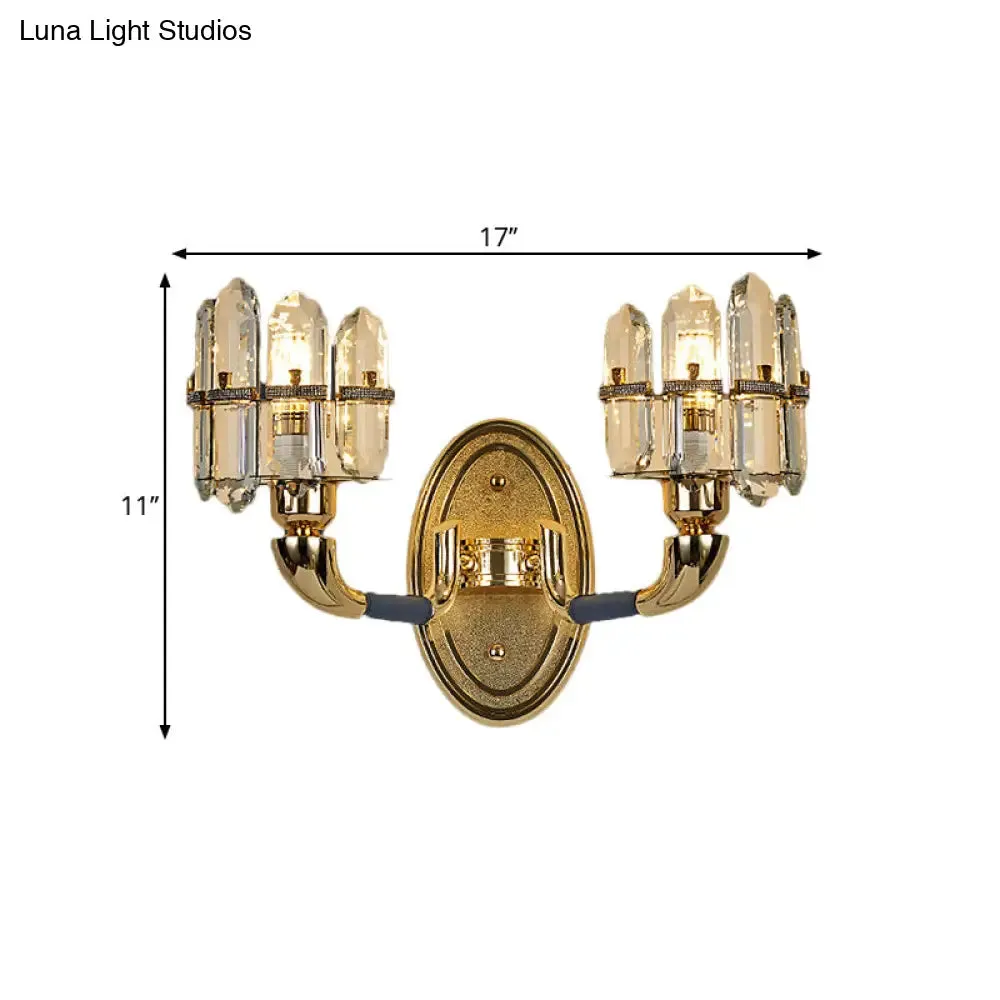 Arched Wall Mount Lamp: Postmodern Crystal Panel Bedside Lighting (Blue/Gold)