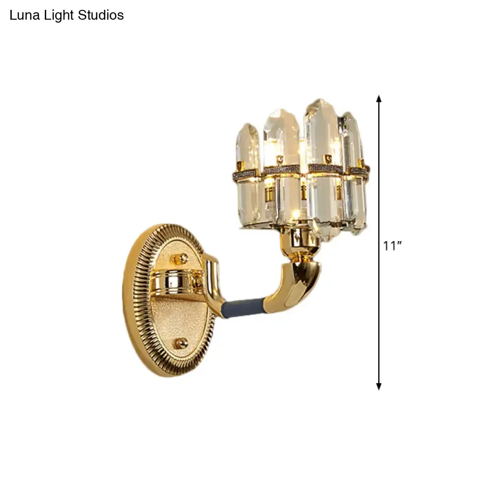 Arched Wall Mount Lamp: Postmodern Crystal Panel Bedside Lighting (Blue/Gold)