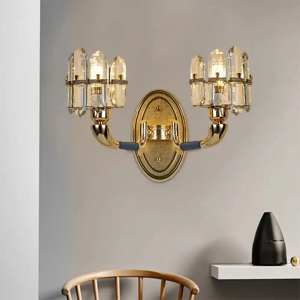 Arched Wall Mount Lamp: Postmodern Crystal Panel Bedside Lighting (Blue/Gold)